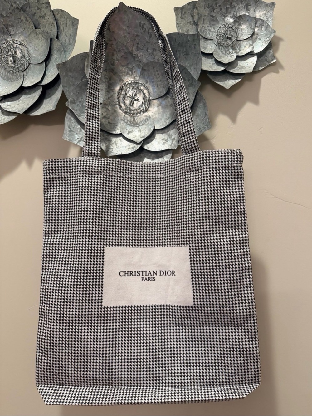 NEW CHRISTIAN DIOR HOUNDSTOOTH CANVAS TOTE BAG
